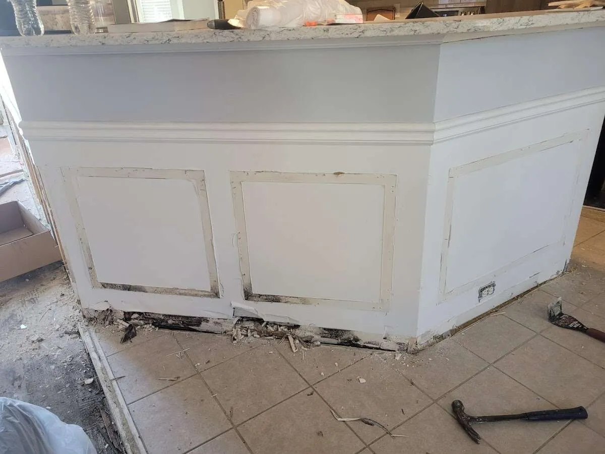 Water damage and mold on kitchen during Storm Damage Restoration in Camano